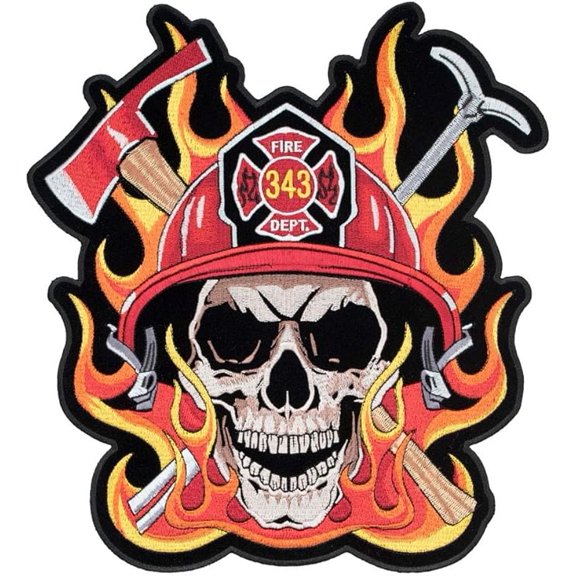 343 Firefighter Skull & Flames Patch, Large Size