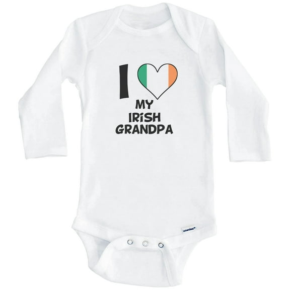 I Heart My Irish Grandpa Ireland Flag One Piece Baby Bodysuit (Long Sleeve), 0-3 Months White