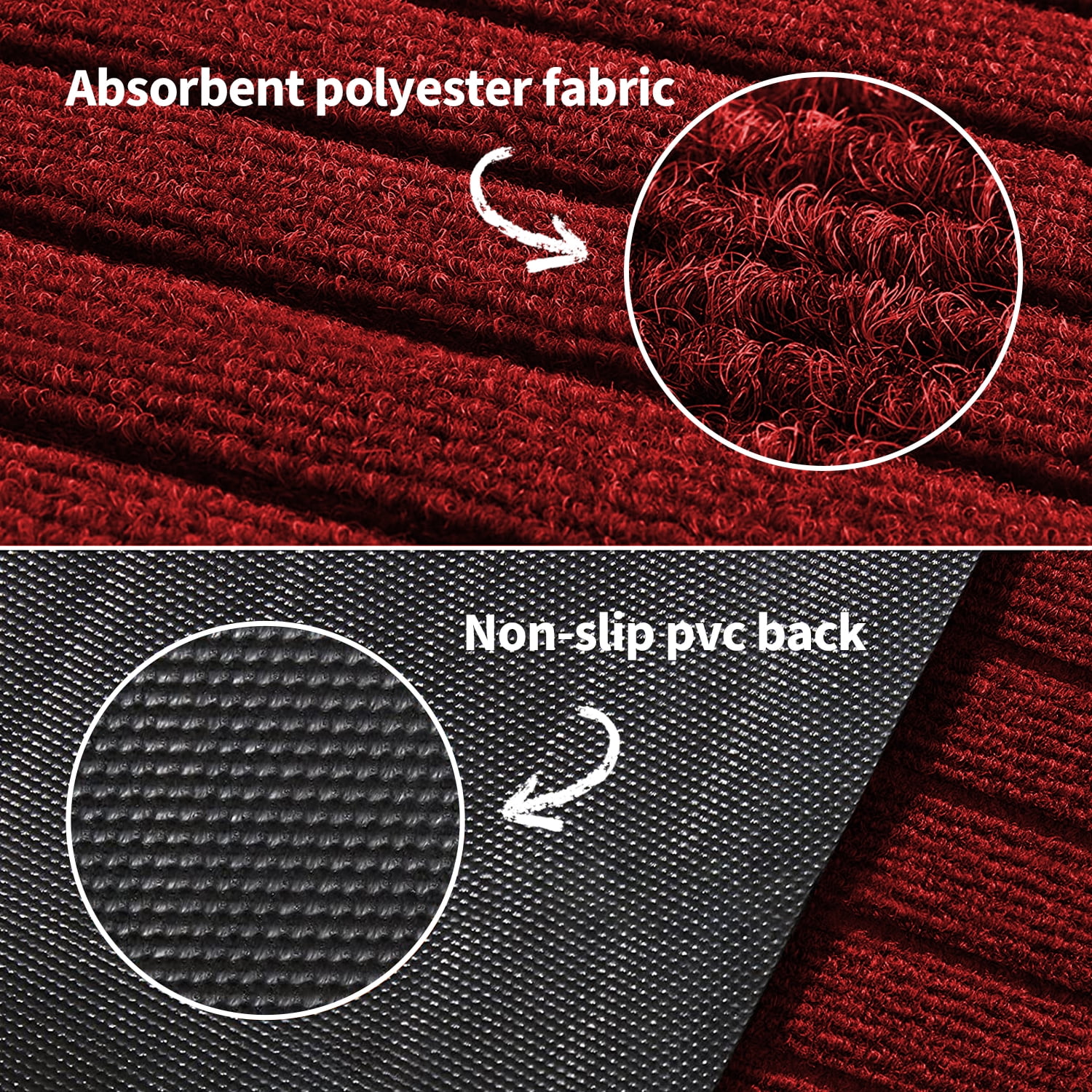 WANLISELL 3 x 10 ft Commercial Carpet, Non-Slip Striped Brush Step Entrance Mat, Indoor Outdoor Hallway Runner Rug, Dark Red
