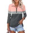 thumbnail image 2 of WEAIXIMIUNG T-Shirts Graphiques Femme Chandail à Manches 3/4 Col en V à Fermeture à Glissière Chemise Chandail, 2 of 5
