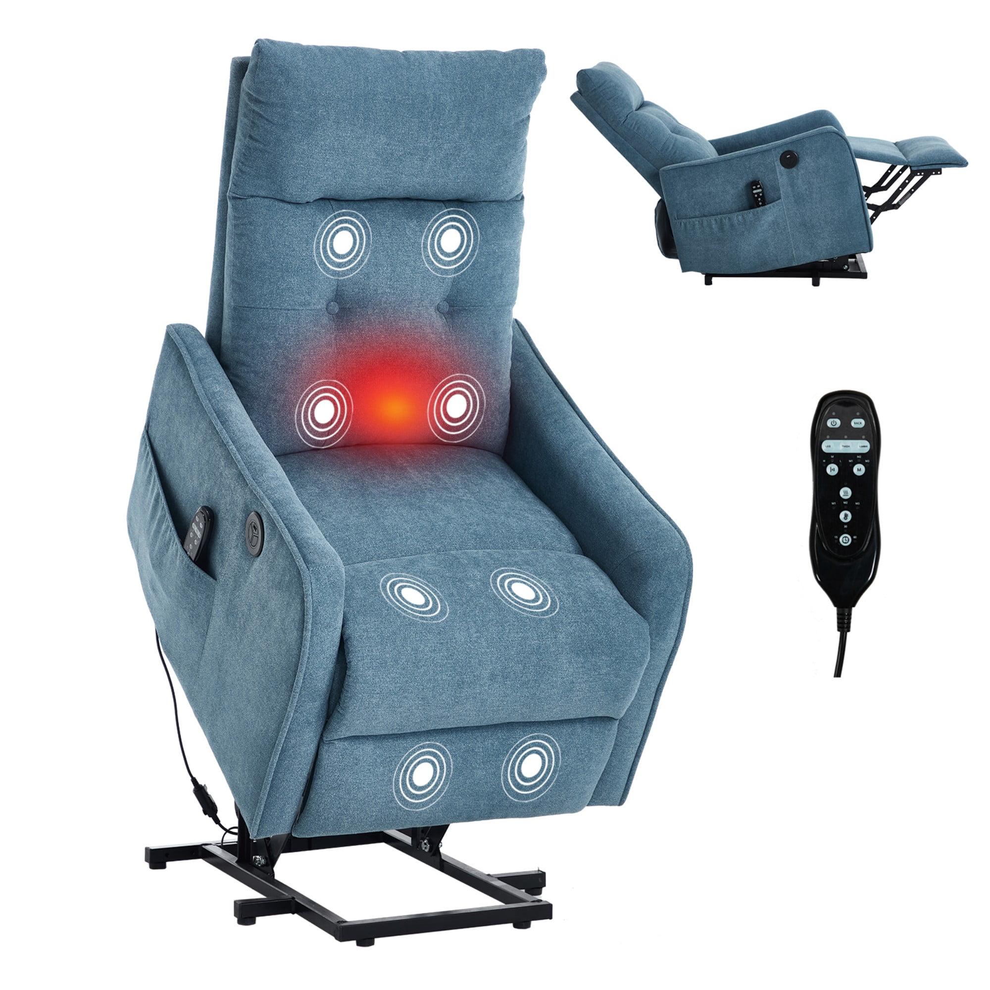 Aukfa Power Lift Recliner Chair with Massage and Heat for Elderly, Electric Chair with USB Port & Side Pocket for Living Room, Blue