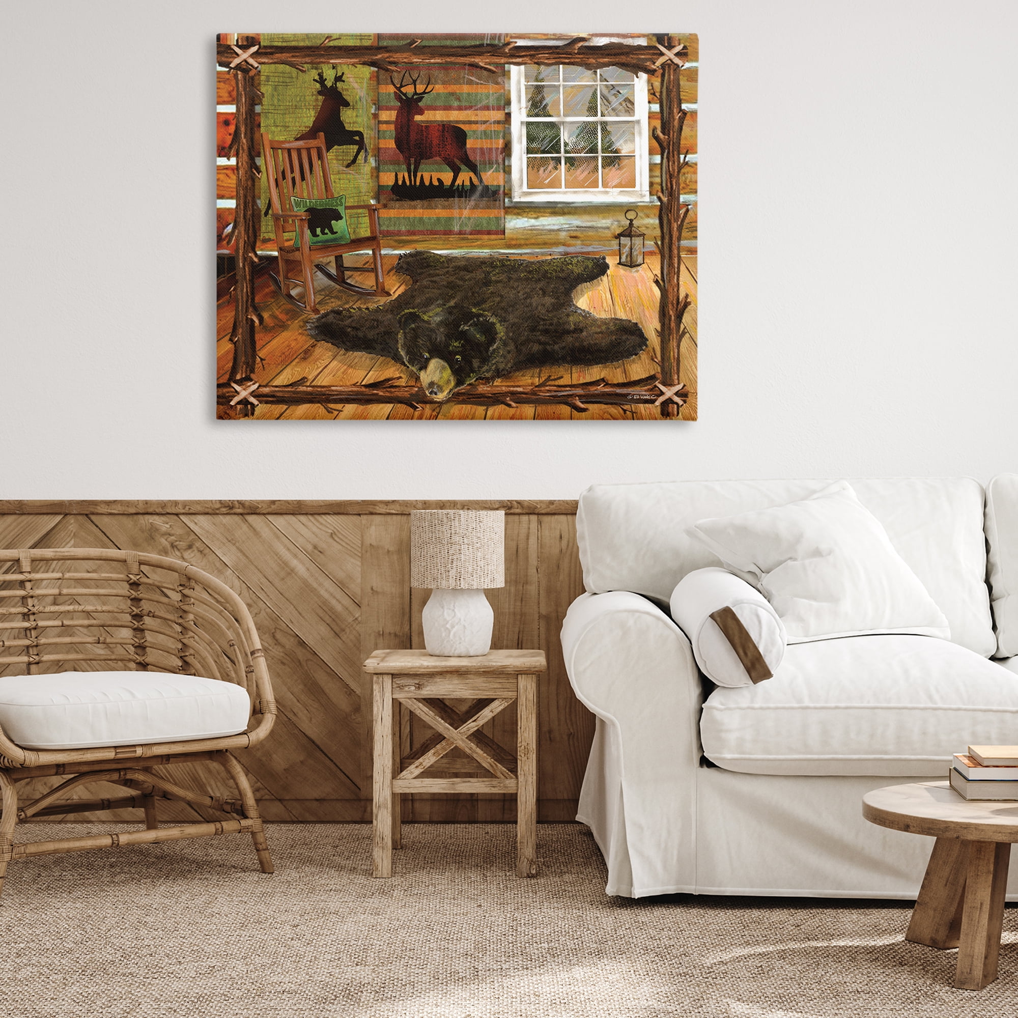 Stupell Industries Rustic Cabin with Border Animals & Insects Painting Gallery Wrapped Canvas Art Print Wall Art, 48 x 36