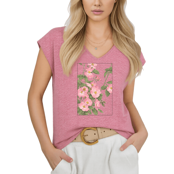 Cozymy Women Watercolor Wild Rose Floral V Neck Sleeveless T Shirt Casual Summer Tank Top