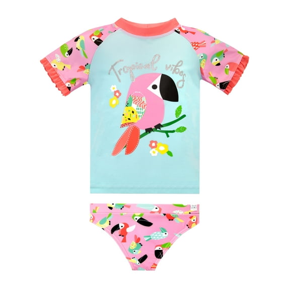 Harry Bear Girls Tropical Toucan Short Sleeve Swim Set Sizes 2T-6