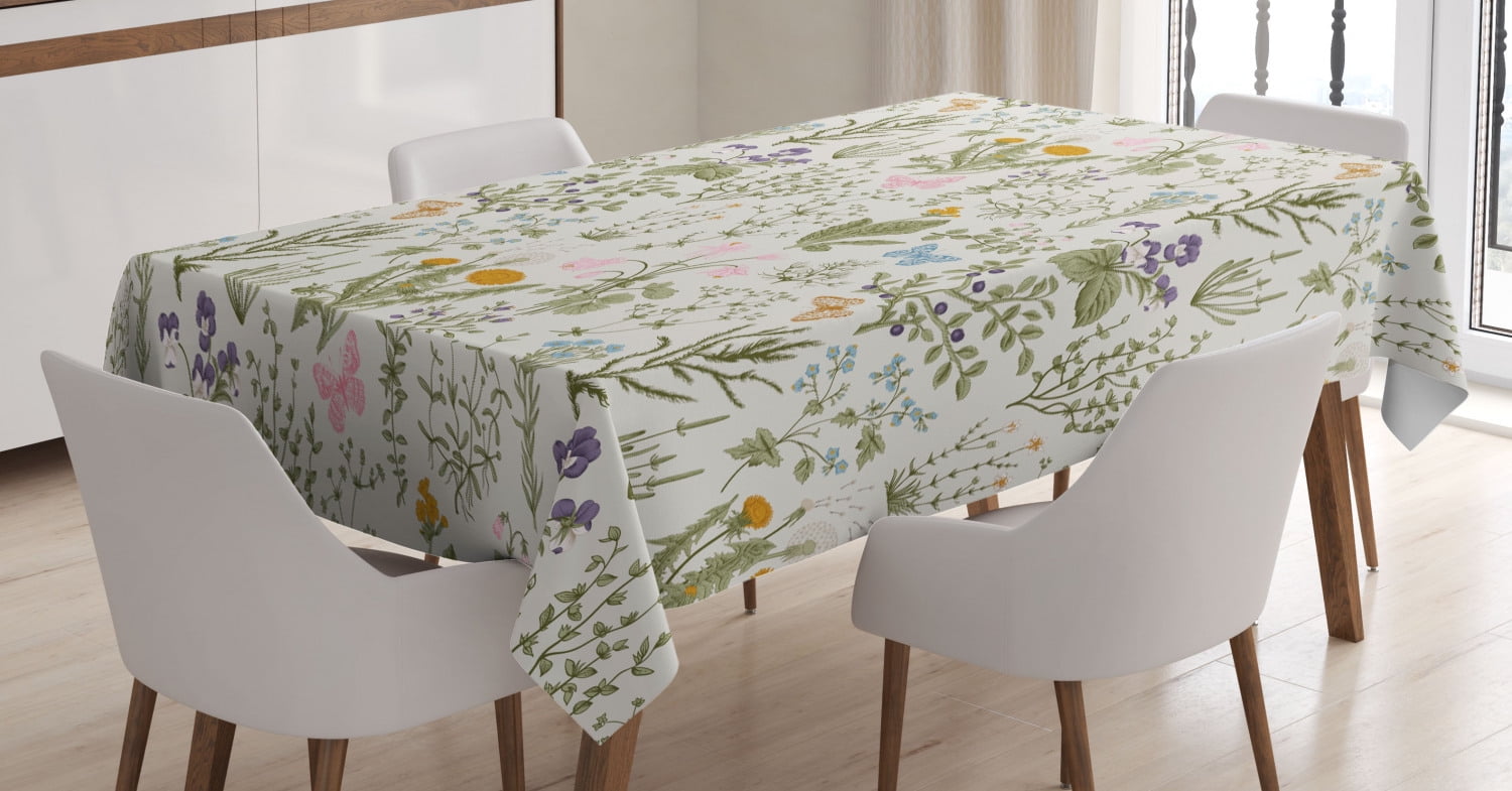 Ambesonne Floral Tablecloth Rectangular Table Cover, Vintage Garden
