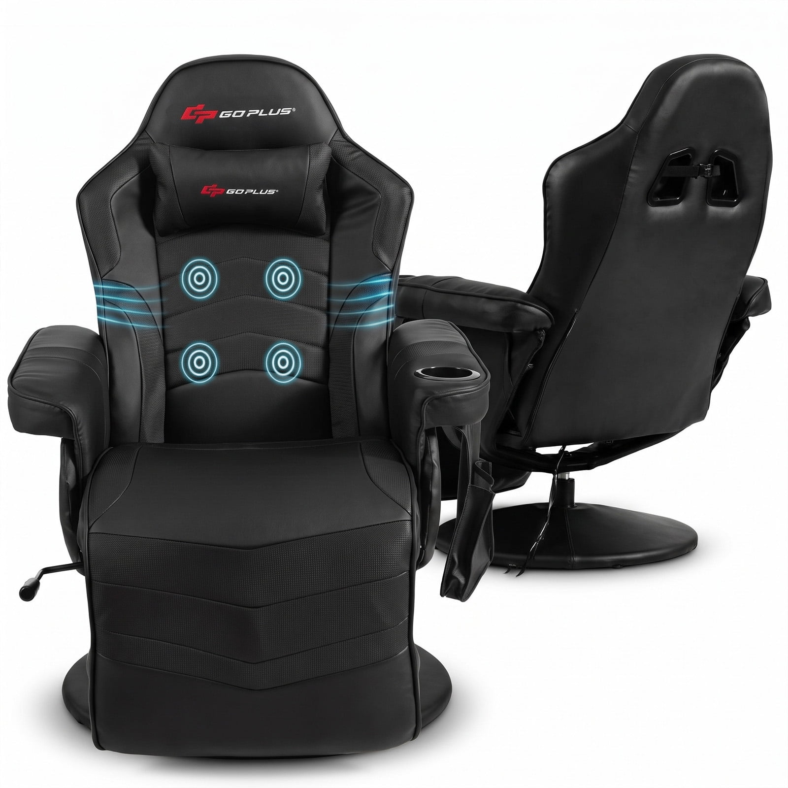 Goplus Massage Gaming Recliner Reclining Racing Chair Swivel Black