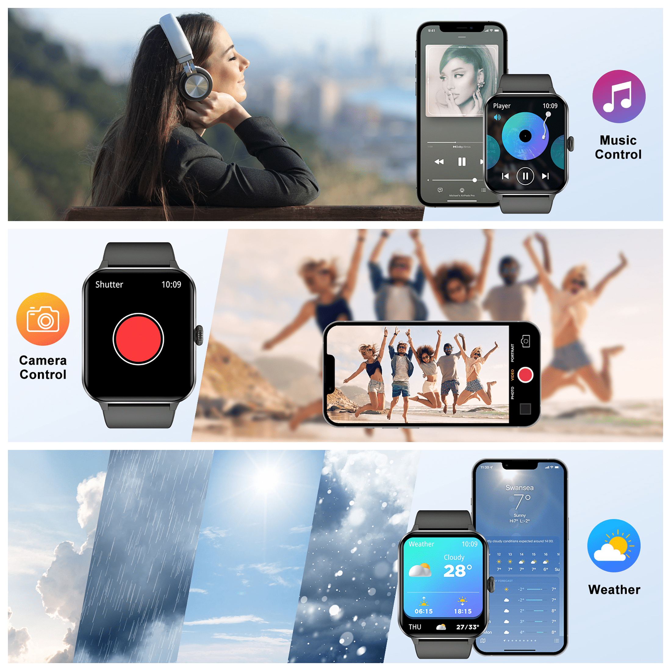 LUOMATE Smart Watch for Android iPhone, Bluetooth Calling Smartwatch for Men Women, Answer Make Calls, AI Voice Assistant, Message Reminder, HD Touch Screen, Black