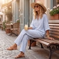 thumbnail image 7 of Cotton Linen Sets for Women Batwing Sleeve Henley Shirt Wide Leg Pants Set Summer Casual Outfit, 7 of 7