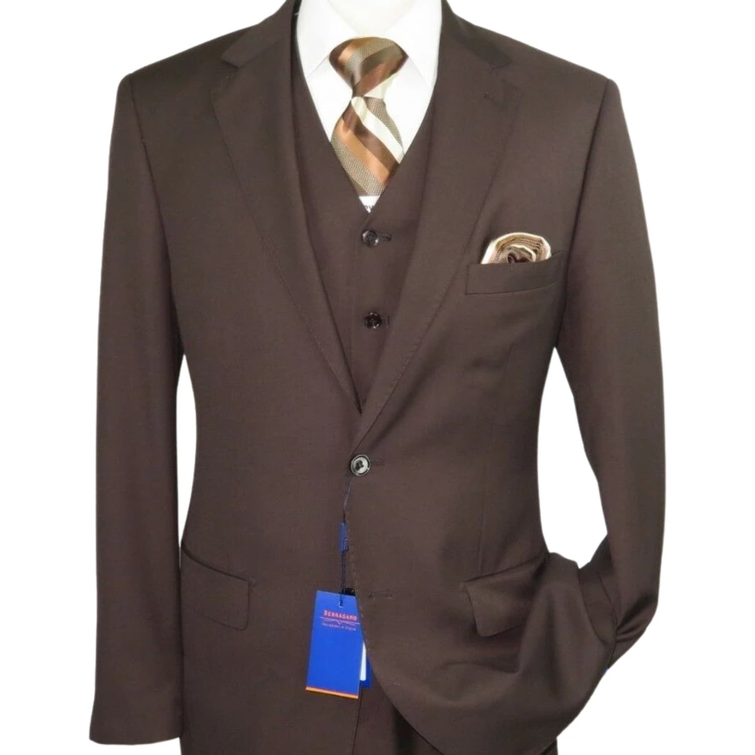 Men BERRAGAMO 3pc Suit Vested Plain front Pants Side Vents Formal A6732 Burgundy 