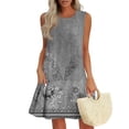 thumbnail image 2 of Womens Summer Dress with Pockets Floral Print Sleeveless Loose Crew Neck Tank Short Dress Pleated Swing Sundress (2XL, Gray), 2 of 7