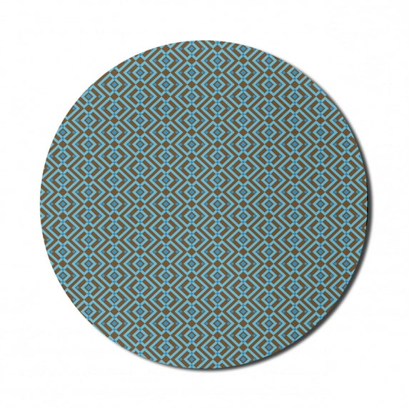 Geometric Mouse Pad for Computers, Entwined Nested Vertical Square Pattern Chevron Abstract Artwork Print, Round Non-Slip Thick Rubber Modern Mousepad, 8" Round, Brown and Sky Blue, by Ambesonne