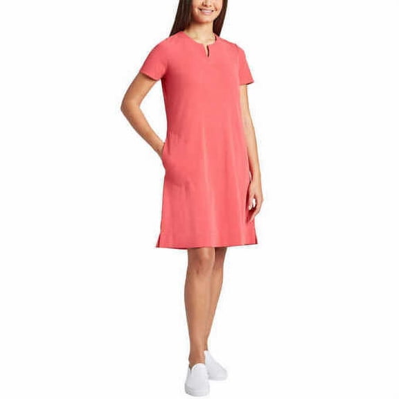Ellen Tracy Women's V-Notch Short Sleeve Dress (Red Robin, Small)
