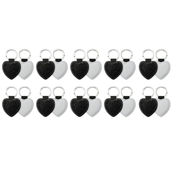 20PCS Sublimation Blanks Keychain Glitter PU Leather Heat Transfer Keyring Blank Heart Shape Black