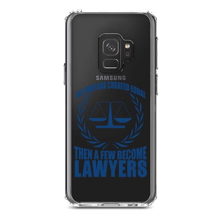 DistinctInk Clear Shockproof Hybrid Case for Samsung Galaxy S9 (5.8 Screen) - TPU Bumper Acrylic Back Tempered Glass Screen Protector - All Men Created Equal A Few Become Lawyers