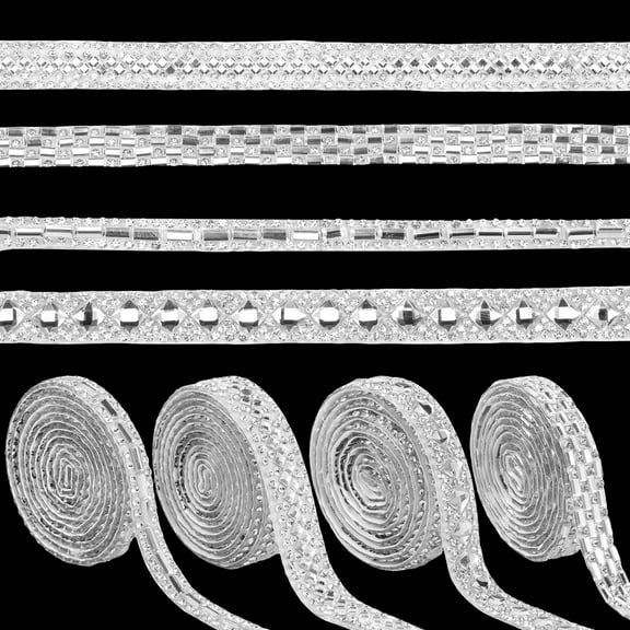 Toorise 4 Rolls Self Adhesive Rhinestone Ribbons Crystal Rhinestone Strips Shiny Glass Rhinestone Ribbon Roll Bling Ribbons Rhinestone for DIY Art Crafts Fabric Car Phone Decoration