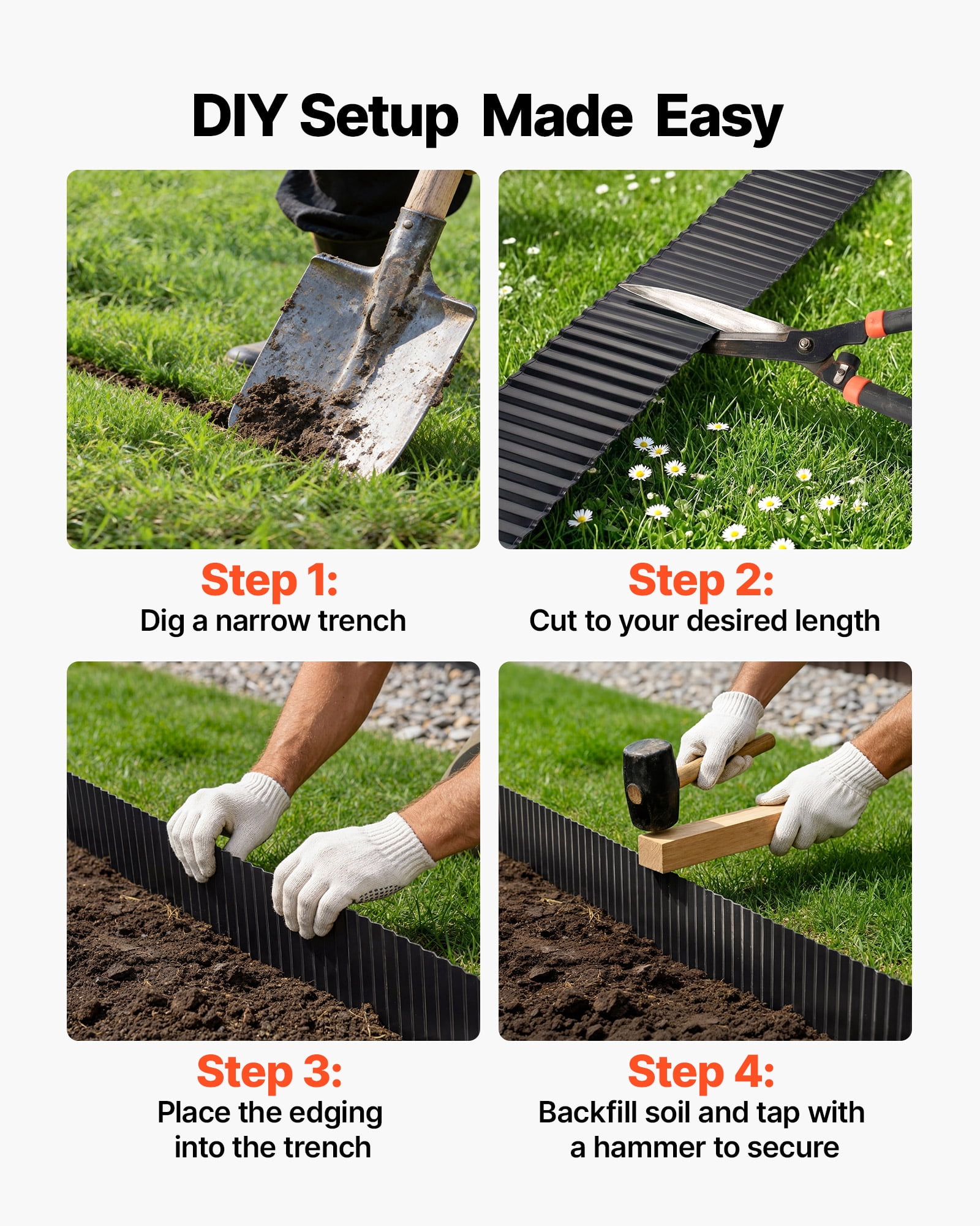 VEVOR Galvanized Steel Landscape Edging, 40 ft x 6 in Metal Edging for Landscaping with Gloves, Easy-to-Install Bendable Metal Strips, Heavy Duty Metal Garden Edge Border for Flower Bed, Yard Pathway