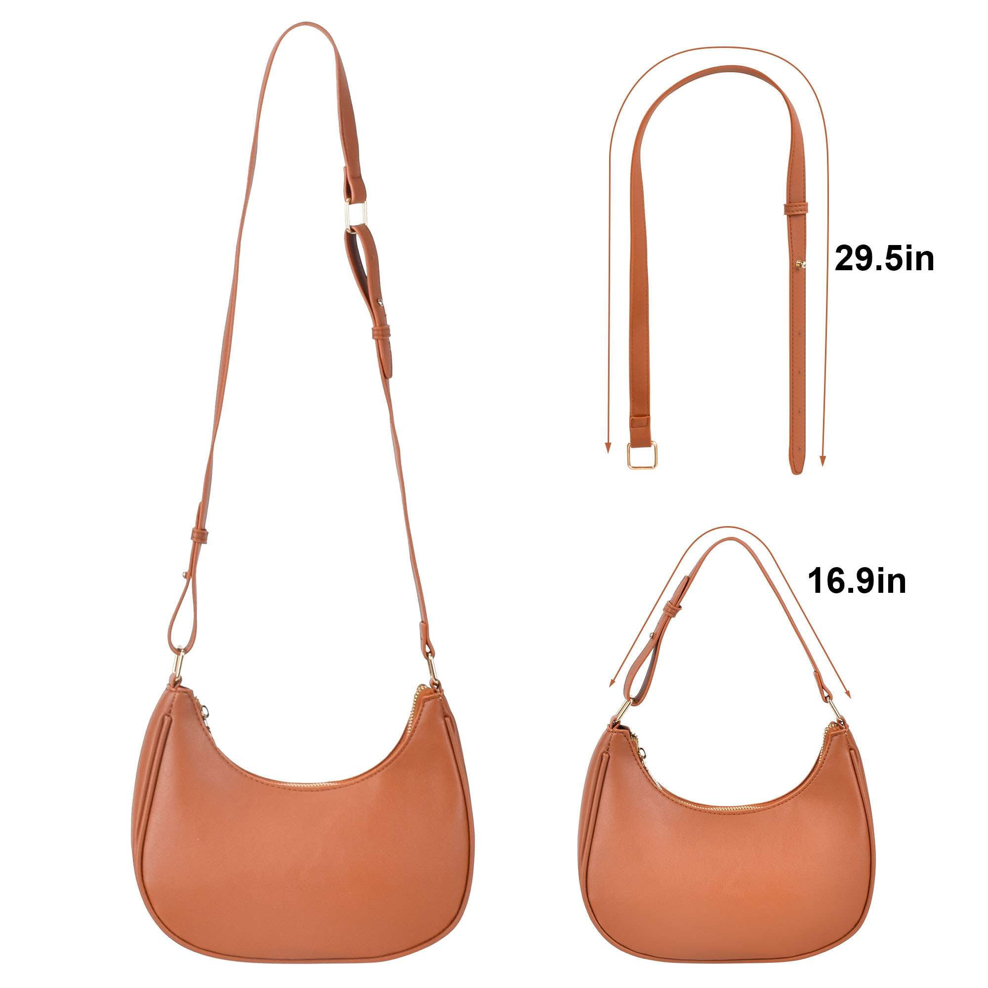 Spencer Shoulder Bag for Women Small Purse with Extension Strap Crescent Clutch Purse Leather Hobo Handbag Satchels, Black