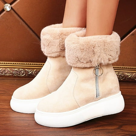 

Tangnade Woman Shoes Fashion Women s Casual Shoes Breathable Slip-on Wedges Thermal Boots Beige 40