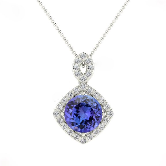 2.50 Ct Excellent Round Cut Real Diamond Tanzanite Gemstone Stunning Pendant for Women Solid 18K White Gold With 18 inches Chain
