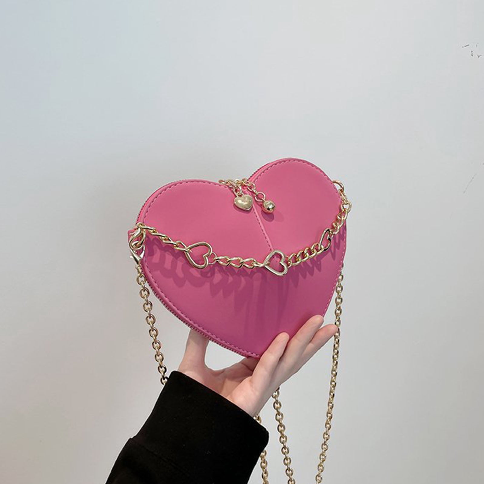 URTERYSER Heart Shaped Crossbody Bag Fashionable PU Leather Shoulder Bags with Chain Strap Satchel Purse for Women and Teens Light Pink