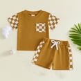 thumbnail image 2 of CAICJ98 Toddler Infant Baby Boy Summer Clothes Contrast Color Short Sleeve T Shirts Stretch Shorts Cute Outfits Set (Brown,6-12 Months), 2 of 4
