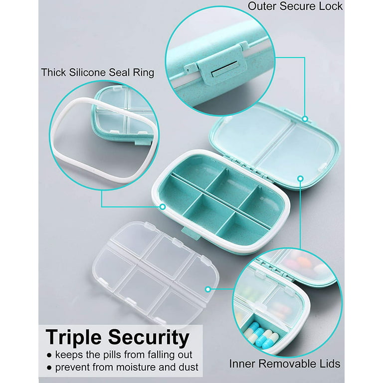 8 Compartments Travel Pill Organizer Moisture Proof Small Pill Box for  Pocket Purse Daily Pill Case Portable Medicine Vitamin Holder Container  (Blue) 