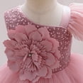 thumbnail image 5 of IDOPIP Toddler Flower Girl Dress Wedding Pageant Sparkle Sequin 3D Flowers Dress Asymmetric Shoulder Birthday Formal Tutu Dresses Party Gown 18-24 Months Dusty Pink, 5 of 9