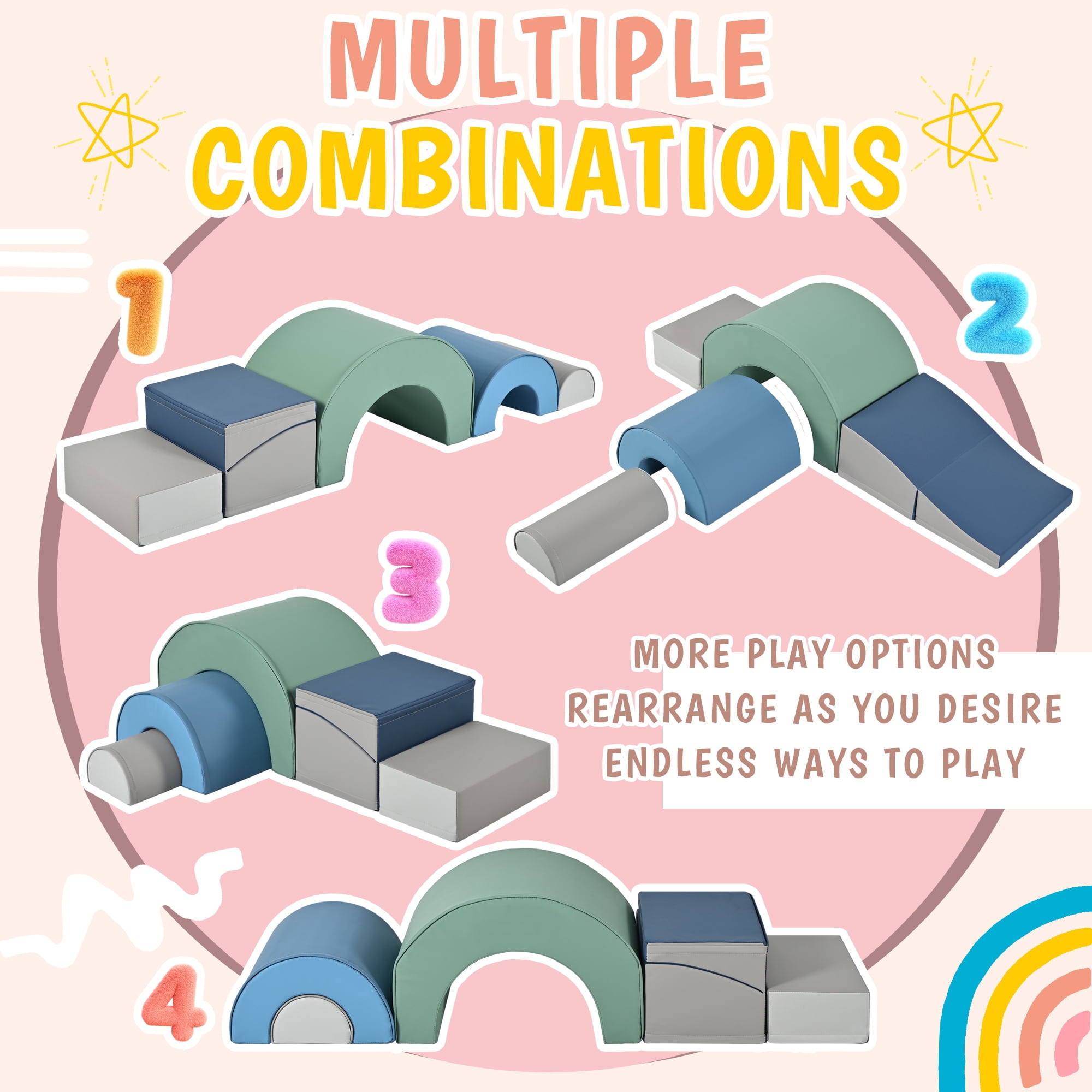 Euroco 5-Piece Climbing Toys for Toddlers,Soft Foam Climbing Blocks Set for Kids,PU Leather Gym Climb and Crawl Play Set for 1-2 Years Old