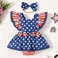 thumbnail image 6 of Curuila Kids Infant Girls Jumpsuit With Headbands Flutter Sleeve Independence Day Print Square Neck Fashionable Bodysuits Blue Size 9-12 Months, 6 of 9