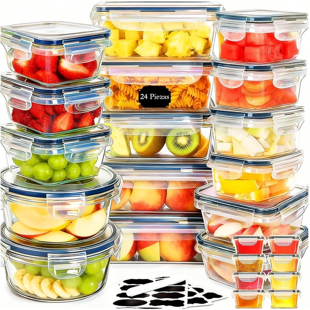 Set de 24 Contenedores Herméticos para Alimentos, A prueba de derrames. Ideal para Meal Prep y Almuerzo, Ahorra Espacio en Refrigerador y Cocina. Apto Microondas y Lavavajillas (24)