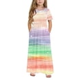 thumbnail image 6 of DAETIROS Girls Rainbow Maxi Dress with Pockets Summer Casual Short Sleeve Flowy A-Line Dress for Kids Party,Size 9 T, 6 of 9