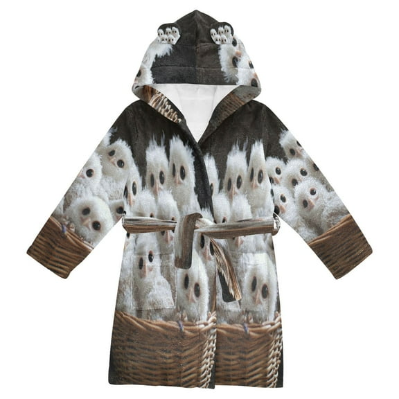 BZSMCE Bathrobes Belt Hooded Owls in A Cozy Nest Creative Pattern