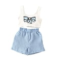 thumbnail image 3 of CUZIBR Child Summer Girls Outfit Sets 2 Piece O-Neck Cute Sleeveless Tops And Shorts Casual Playwear Breathable Toddler Kids Clothing Sets,Blue,11-12 Years, 3 of 5