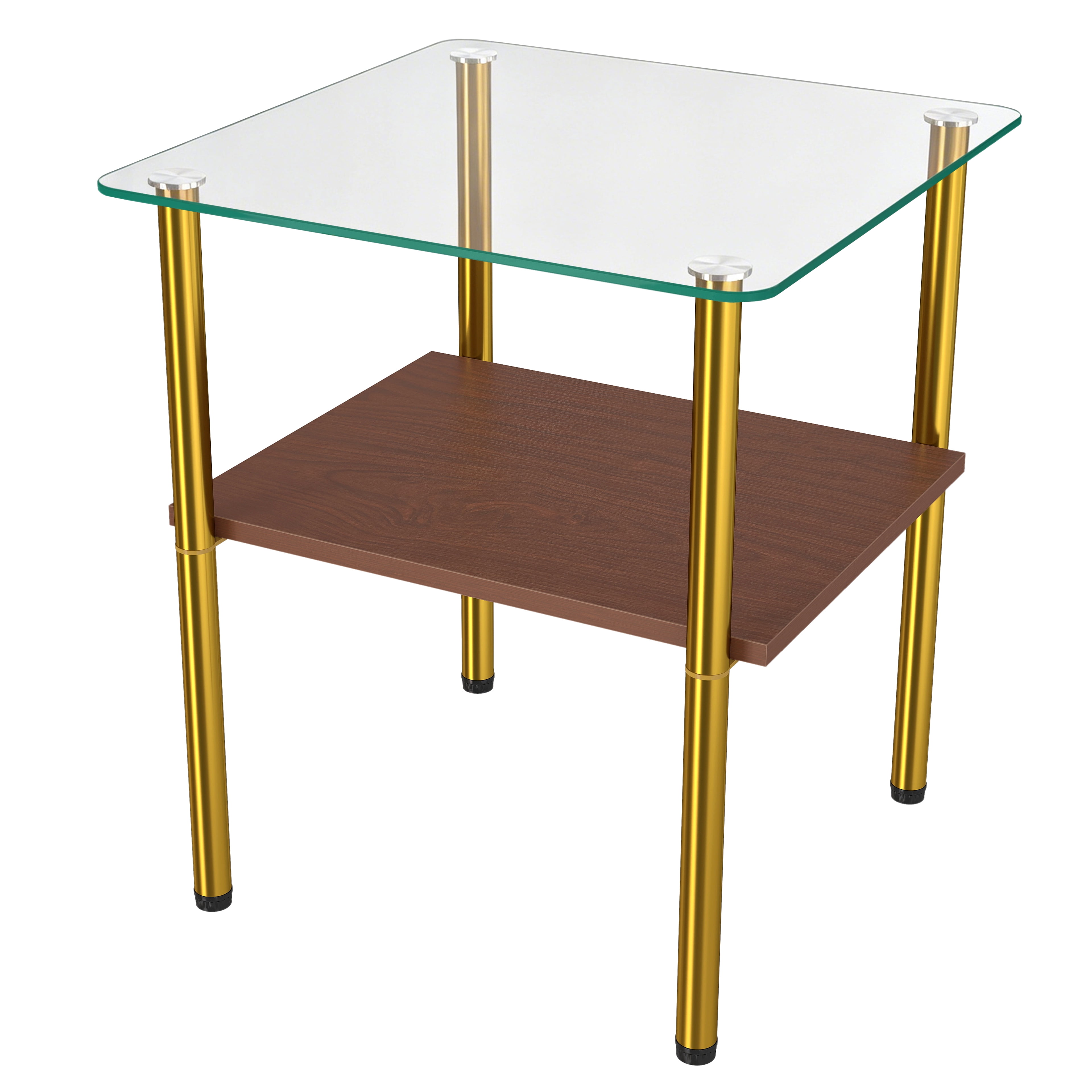 2-piece Modern Rectangular Glass Side Table, Tempered Glass Tabletop, MDF Storage Shelf & Metal Legs, Minimalist Sofa Side Table for Living Room & Bedroom