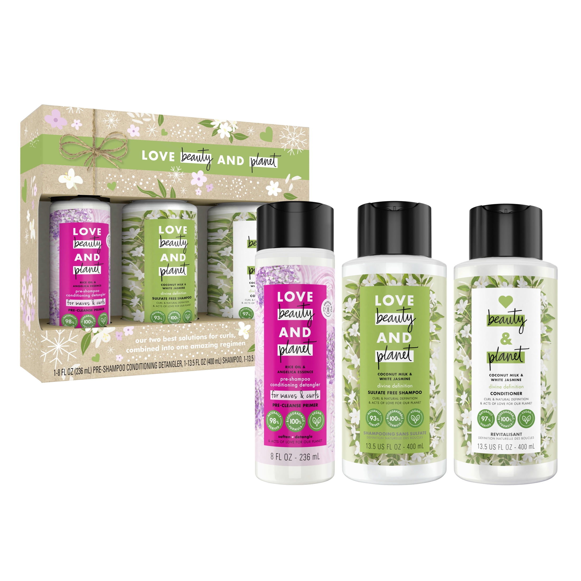 ($20 VALUE) Love Beauty and Planet Coconut Milk & Jasmine Shampoo and Conditioner Gift Set, 3 Count