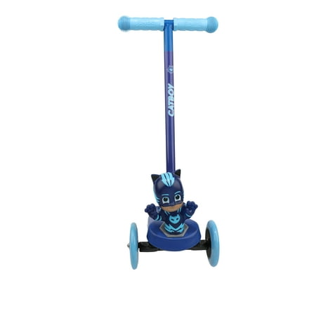 PJ Mask Catboy 3D Scooter with 3 Wheels Tilt and Turn- Blue, For Boys and Girls Ages 3+, Max Weight 75lbs, Foot-Activated Brakes
