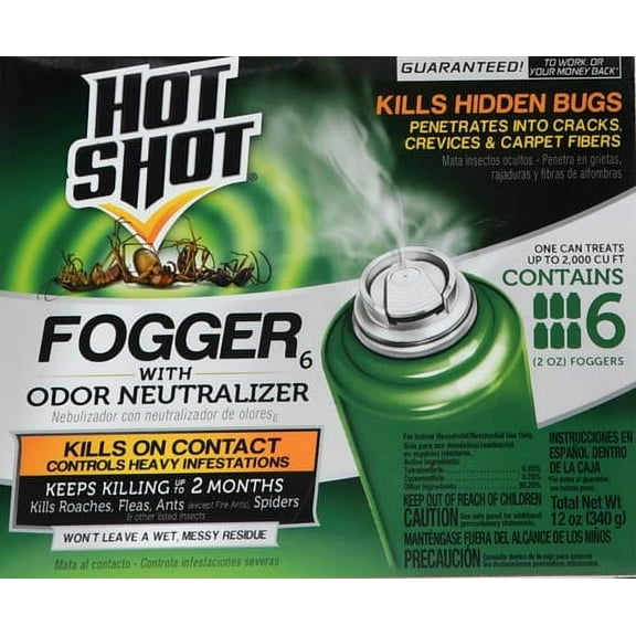 Hot Shot Fogger with Odor Neutralizer 6 Count-2 Ounce Cans, Controls Heavy Insect Infestations