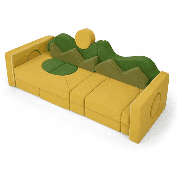Furnibear 19-Piece Modular Kids Play Couch, Convertible Foam Fort Building Sofa with Washable Covers for Playroom, Sunrise