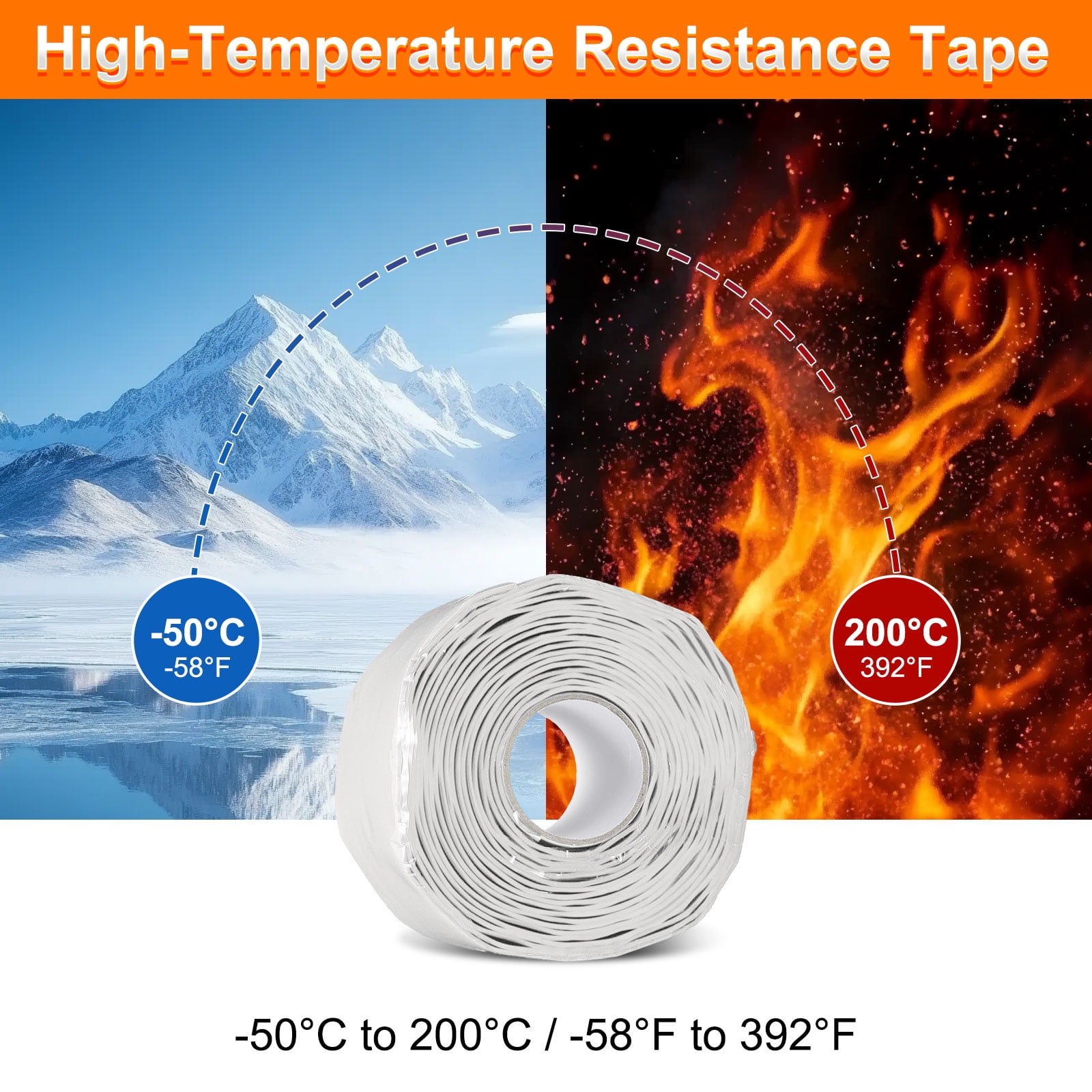 Self Fusing Silicone Tape, Waterproof Silicone Grip Tape for Plumbing Pipe Leaks 2" x 10ft