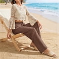 thumbnail image 6 of Nestiefly Linen Pants Women Wide Leg Palazzo Pants Flowy Elastic Waist Summer Beach Casual Trousers with Pockets 2026 Brown XL, 6 of 7