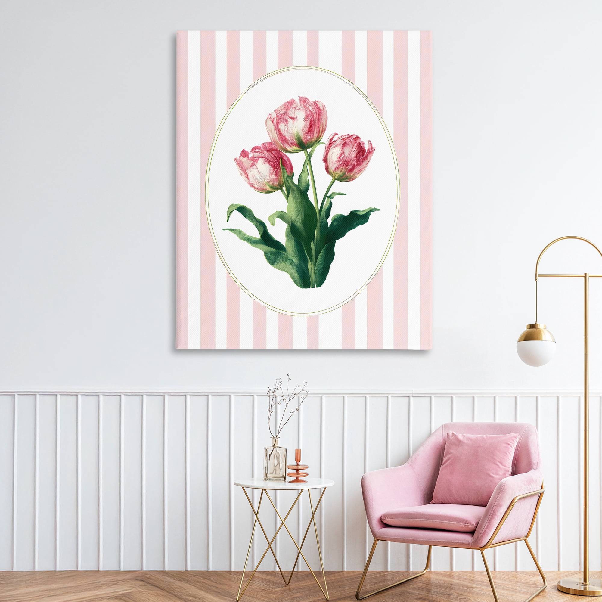 Stupell Industries Spring Tulips on Stripes Canvas Wall Art, design by Ink Drop Loft