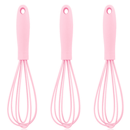 

Silicone Whisk Set of 3 Very Sturdy Silicone Whisks for Cooking Non Scratch Pots Rubber Whisk Pink