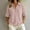 Pink, variant on Women's Collared Short Sleeve Waffle Knit Blouse with Striped Pattern, Comfortable Relaxed Fit Casual Summer Top for Vacation and Daily Wear