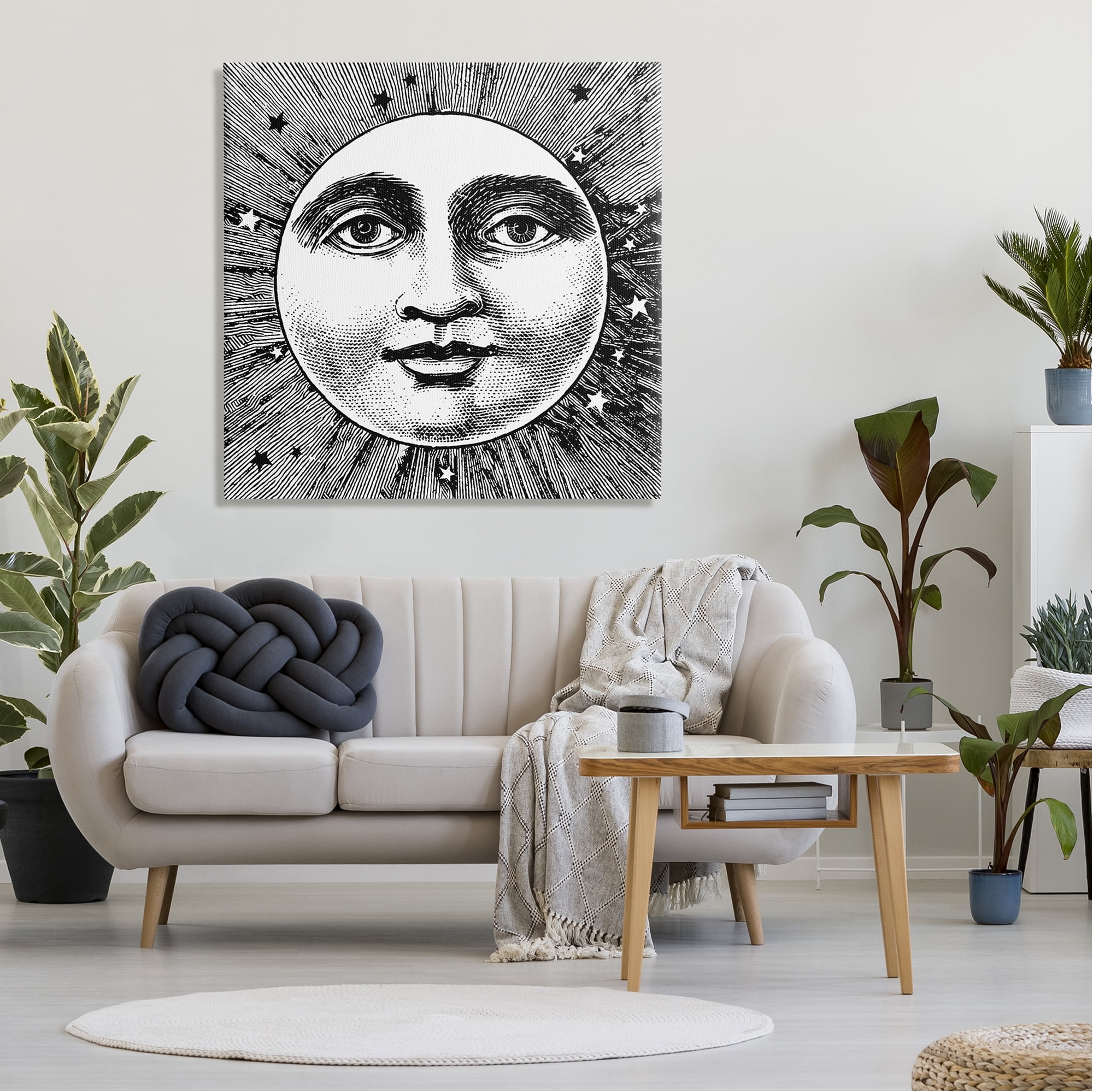 Stupell Industries Moon & Stars Face Landscape Painting Gallery Wrapped Canvas Art Print Wall Art, 36 x 36