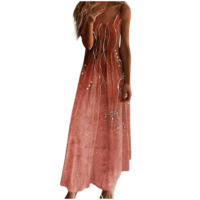 Vestidos de Verano con Cuello en V para las Mujeres 2025 Imprimir Vestido de Cuello Redondo sin Mangas Vestidos Largos Casuales, Ligeros Y de Moda