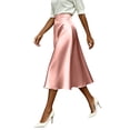 thumbnail image 4 of Nmnitkp Skirts for Women High Waist Satin A-Line Midi Skirt, Elegant Solid Silk-Like Flowy Skirt with Pockets, for Work, Wedding Guest & Daily WearPink,S, 4 of 9