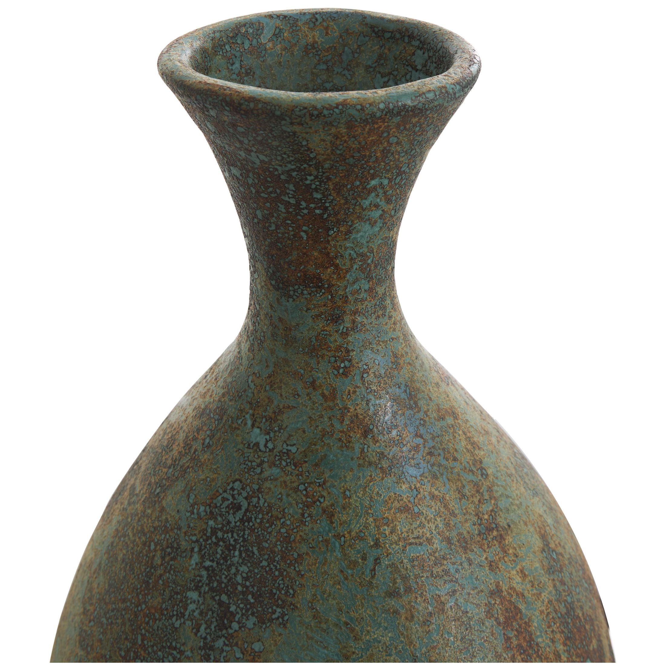 DecMode 37" Tall Distressed Antique Style Green Ceramic Vase