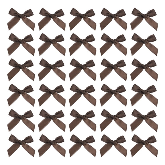 Uxcell 100Pcs Mini Ribbon Bow 1.8 inch Mini Fabric Satin Ribbon Flower Bows Dark Coffee