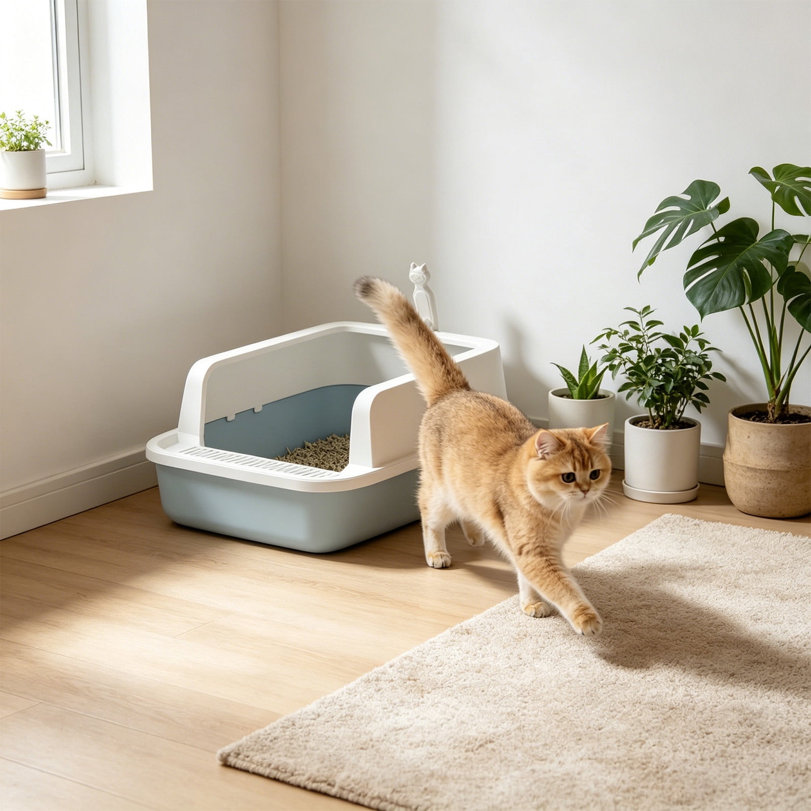 2026 New Open Top Cat Litter Box, High Wall Semi Enclosed Pet Litter Tray for Home Living Room, Non Slide Bottom & Easy to Clean, 15.75x11.81x6.69in Blue