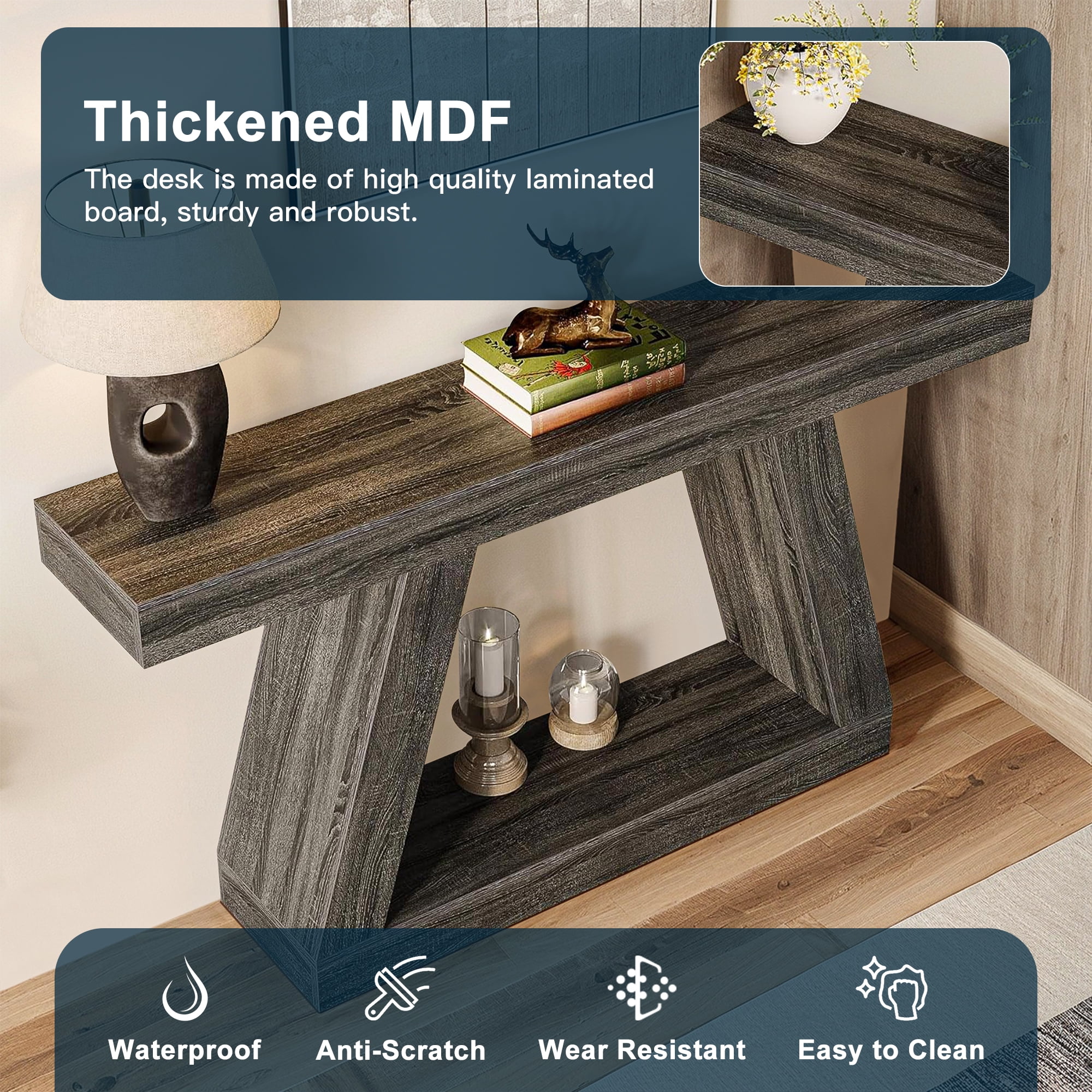 Demi Bonn Farmhouse Console Table, 55" Sofa Table with Storage for Hallway, Bedroom, Living Room, Brown